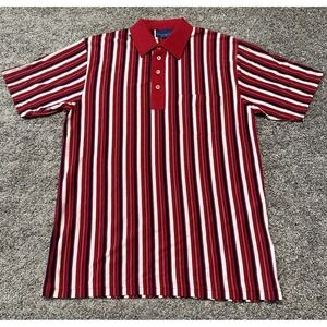 VTG Towncraft Mens Medium Polo Shirt Red White Blue Striped Patriotic Golf